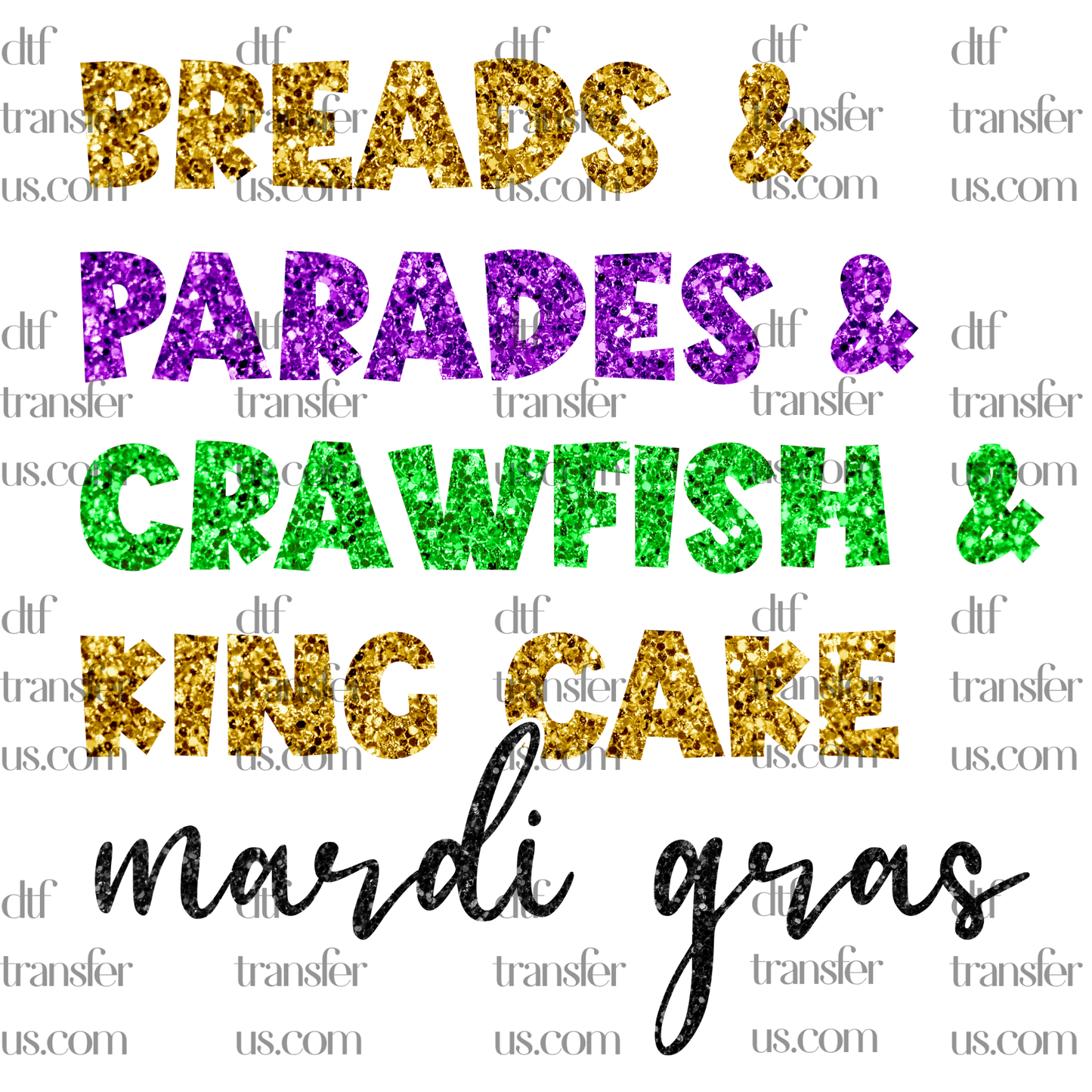 Breads, Paredes & Crawfish, King Cake - Mardi Gras DTF Heat transfer